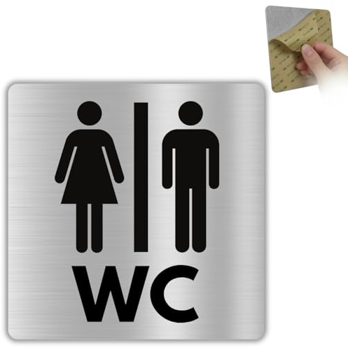 LEIASA | Plaque Flèche Toilettes Mixtes - 12x12 cm - Aluminium - Sanitaires