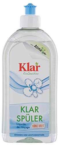 Klar Klarspüler ohne Duft 500ml I Umweltfreundlicher Spülmaschinen-Klarspüler für kalkfreies Geschirr I Für alle Geschirrspüler geeignet I Frei von synthetischen Duft- & Farbstoffen I Vegan