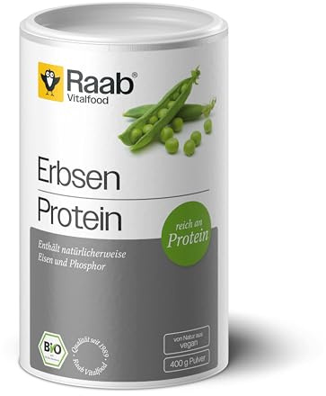 Raab Vitalfood Erbsen Protein Pulver Bio (300 g), 80% pflanzliches Protein, vegane Proteinquelle, reich an Eisen, enthält natürlicherweise Phosphor und alle acht essentiellen Aminosäuren