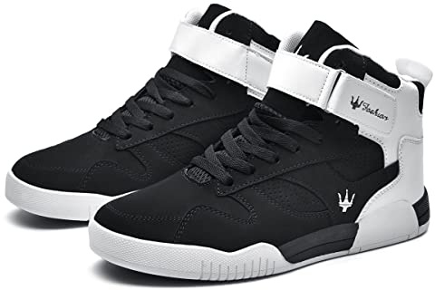 FZUU Men's Fashion High Top Leather Street Sneakers Sports Casual Shoes (10, Black, Numeric_10)
