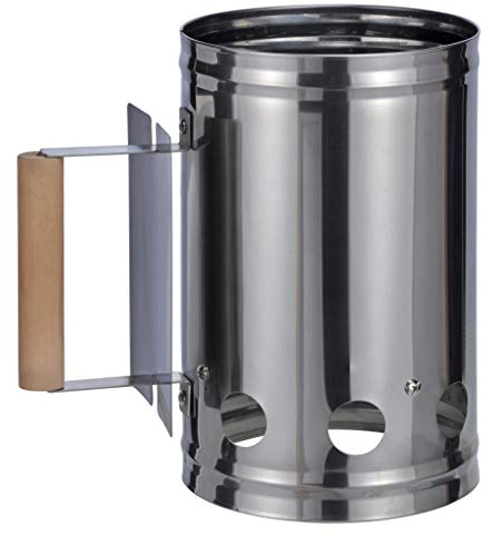 Bambelaa! - Encendedor de carbón para barbacoa con mango de madera, columna de combustión, encendedor para chimenea, color plata/negro, aprox. 17 x 27 x 27 cm, plata