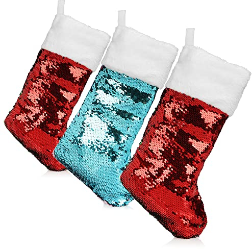 com-four® 3X Premium Calza Natalizia XL con Paillettes reversibili - Stivale di Babbo Natale da Appendere e da riempire - Calza Babbo Natale 42x22cm