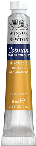 Winsor & Newton 0303088 Cotman Metallic Aquarellfarbe Studio Wasserfarben, lebendige hochwertige Farben mit sehr guten Verarbeitungseigenschaften, 8ml Tube - Gelbgold, 8840525