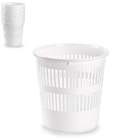 AC Pack 12 Papeleras de Estilo Rejilla en Plástico Blanco, Cubo de Basura para Oficina, Reciclaje,Cesto Basura Cubo Reciclaje, cesto Basura, Contenedor, Limpieza de Oficina, 28 x 27,5 cm