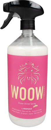HOOFGOLD WOOW - Spray para crines para caballos, spray brillante y spray de cola con efecto sorpresa, para crines y colas, cuidado extra para frisos, Tinker, Haflinger, compatible con ADMR, 1000 ml