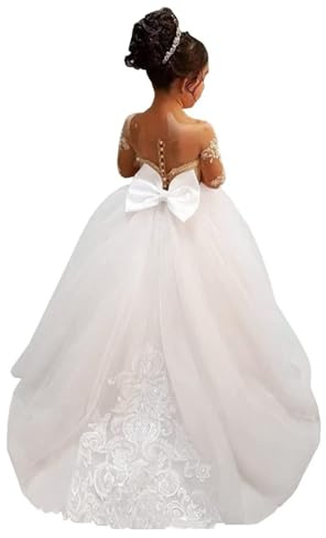 BABYONLINE D.R.E.S.S. Robe Boheme Chic Mariage Longue en Dentelle Tulle Robe de Communion pour Les Filles