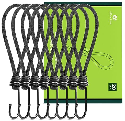 Abma Cord Corde Elastiche con Gancio 20 cm x 20 Pcs Corda Elastica per Teloni Elastici con Ganci per Teloni, Tende da Esterno, Campeggio - Nero