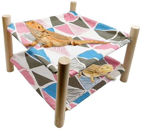 Tfwadmx Bearded Dragon Bett, doppellagig, Holz, Reptilien-Chamäleonliege, Schlaf-Hängematte, Lebensraum, Zubehör für Leopard, Gecko, Schlange, Eidechse oder andere Kleintiere (Style-E)