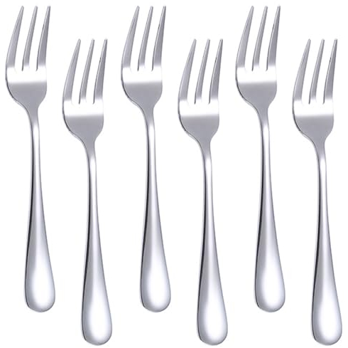 6 Pezzi Forchette da Dessert, Set di Forchette da Pasticceria in Acciaio Inox, Forchetta per Torta, Forchette per Frutta per Casa, Matrimonio, Festa, Ristorante (14 * 2.1 cm)