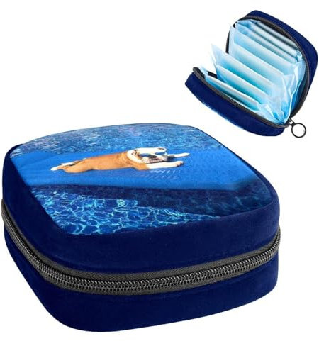 Sac de Rangement pour Serviettes hygiéniques,Pochette périodique,Pochette pour Serviettes hygiéniques,Chien et Piscine Bleue
