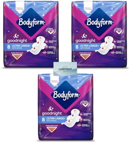 Bodyform Cour-V Ultra Night Sanitary Towels Wings 10597, 8'S (Pack of 3)
