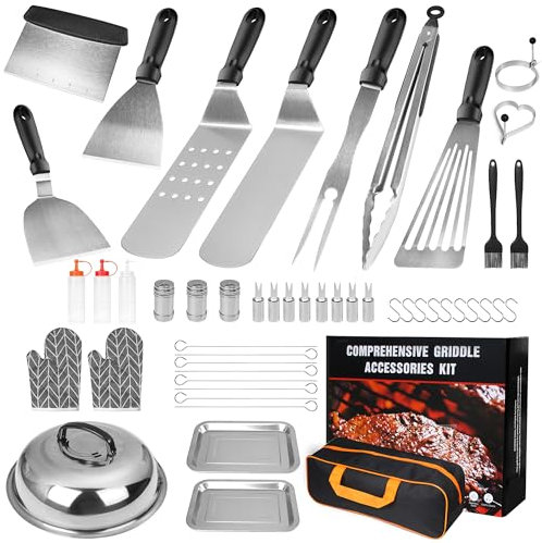RUINENGDA BBQ Utensil Set, Flat Top Griddle Accessories Kit, Stainless Steel Teppanyaki Grill Kit for Blackstone & Gas Grill, BBQ Gifts for Men (50PCS)