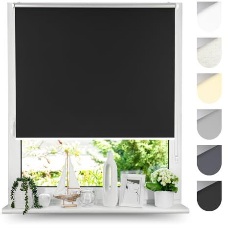 Tom'Shop Tom'Shop® Verdunkelungsrollo Klemmfix ohne Bohren(Schwarz 125cm x 130cm) Seitenzugrollo Thermorollo Klemmrollo mit Klemmträger Fensterrollo Super Blackout Rollo