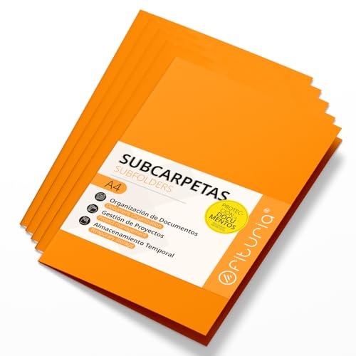 Cartelline Cartoncino A4, Raccoglitori Documenti di Carta 180gr, Cartella Portadocumenti per Archiviazione, Confezione da 50 Carpette Portadocumenti Colorate per Documenti - Ofituria (Arancione)