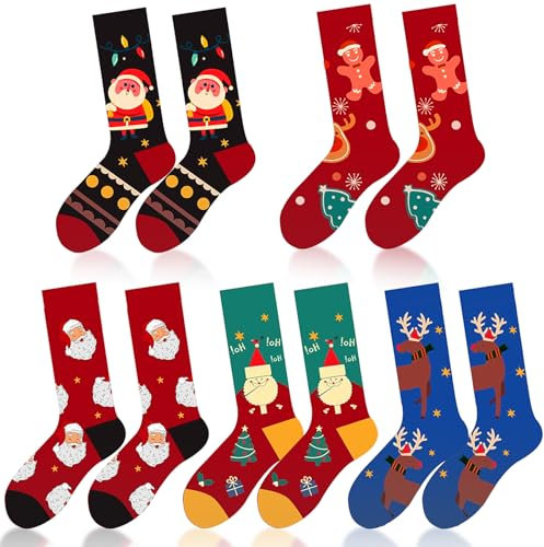 Confezione Da 5 Calzini Carini Con Motivo Natalizio, calzini antiscivolo, Calzini Colorati Con Motivo Divertente, Calze Natalizie Colorate Mezze Calze Natalizie, Unisex