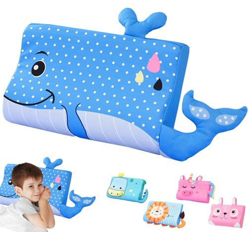 LUKIUP Schlummerkids Cojín de 45 x 27 cm, diseño de animales lindos para niños, con memoria, transpirable, cómodo, ergonómico, para niños a partir de 3 años (ballena azul)