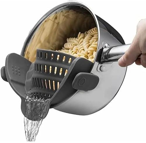 Heat Resistant Clip On Silicone Food Snap Strainers for Rice Colander Kitchen Gadgets Drainer for Pasta, Spaghetti, Ground Beef, Universal Fit All Pots Bowls