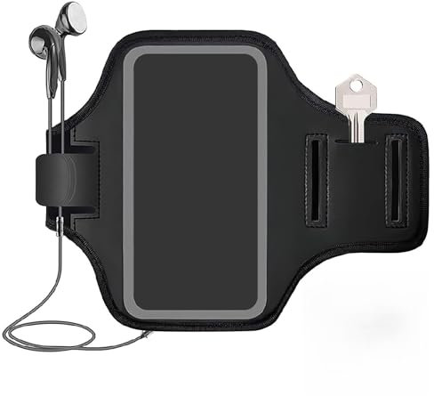 Brazalete deportivo para teléfono móvil con bolsillo para llaves y bolsillo para auriculares, con bandas reflectantes, pulsera para correr compatible con iPhone 15 Pro Max y varios modelos de teléfono