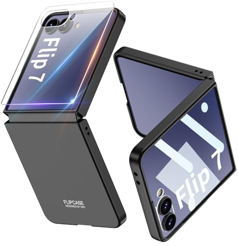 TingYR Funda para Samsung Galaxy Z Flip 7, Z Flip 7 Funda, PC Carcasa con Todo Incluido y Protección de Película Templada, Fundas para Samsung Galaxy Z Flip 7.(Negro)