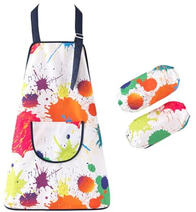 Oyccen Grembiule da Pittura Bambini Grembiule Artista Regolabile con Manicotti Bambino Grembiule Impermeabile per Pittura, Cucinare, Giardinaggio
