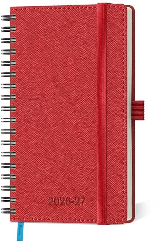 IN-LUXPRO Agenda 2026 2027: De poche Agenda Semainier et Carnet de Notes Petit A6(16,4x9,5cm)18 Mois Scolaire Planner(Du Juil.26 à Déc.27) - Couverture Souple en PU Cuir Spirale, Rouge