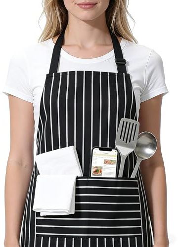 CEYOME Adjustable Apron with Pockets – Breathable Cooking Apron for Men & Women, Machine Washable Chef Apron with Adjustable Fit for Kitchen, BBQ & Baking