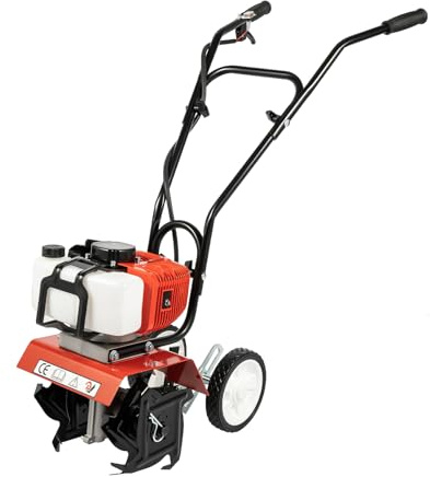 Motozappa da giardino, motore a benzina 52 cc, 1700 W, 2 tempi, con profondità di lavoro regolabile, larghezza di coltivazione di 30 cm e cilindro singolo raffreddato ad aria per una coltivazione