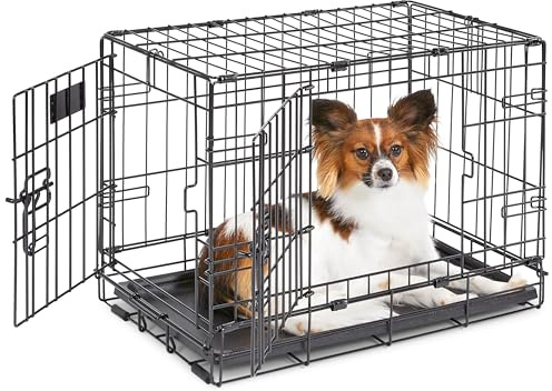 MidWest Homes for husdjur iCrate modell 1522DD hundbur, ca 58 cm lång, med dubbeldörr, läckagesäkert golvbadkar, golvskyddsfötter, separationsinsats och patenterade funktioner, svart