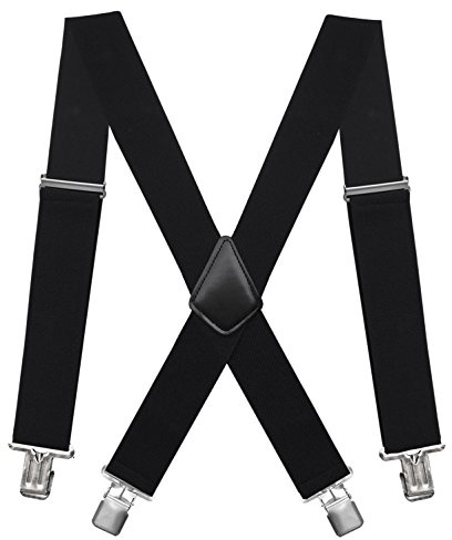 Fasker Mens Suspenders X-Back Wide Adjustable Solid Straight Heavy Duty Clip Suspenders for Men Women, 01 Black(2 inch wide)