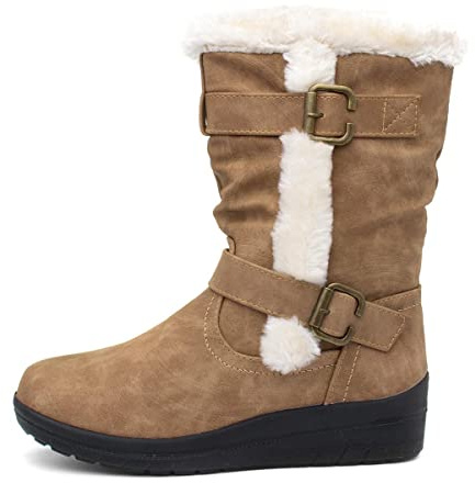 Softlites Womens Tan Faux Fur Buckle Calf Boot - Size 6 UK - Brown