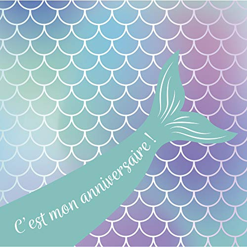 Clairefontaine 20031C - Set de 8 Cartes Simples Pré-Imprimées, Format 11,6x11,6cm + 8 Enveloppes Gommées, Format Carré 12x12cm - Correspondance Anniversaire Enfant Filles - Thème Sirène