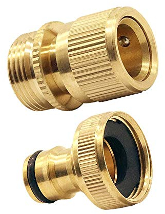Tesmotor Garden Hose End Brass No-Leak Connector Fitting, Water Hose 3/4 inch Female and Male Quick Connector Adapter（1 pair）