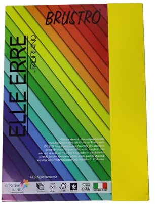 BRUSTRO Elle Erre färgat kort lager hantverk papper A4 storlek 220 GSM Giallo färg, paket med 9 ark. Gul nyans|Perfekt för skolor, grafiska designers, affischkonstnärer med pastell, kol, kalligrafi