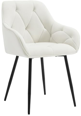 WOLTU Esszimmerstühle 1er Set, für Küche, Wohnzimmer, Schlafzimmer, ergonomische Küchenstühle gepolstert mit Armlehnen, Metallbeinen, Sitzfläche aus Samt, Creme