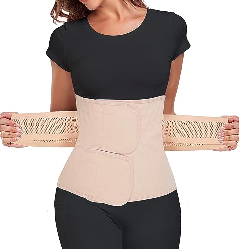 MAMODY Postpartum Belly Wrap C Section Recovery Belt Belly Binder | Postpartum Belly Band Abdominal Binder Post Surgery Waist Cinchers After Birth (Beige, L)