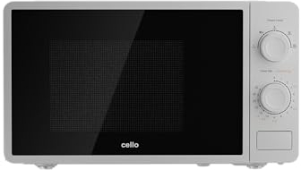 Cello 800W Microwave Oven with 20 Litre Capacity 5 Power levels and defrost function, White, Manual control, Clock kitchen timer WEMA10
