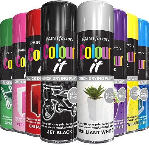 AlezyB 8 Mix Cans Gloss Finish All Purpose spray paint 250ml Multipurpose AerosoL, Quick and Fast Drying and Excellent Coverage for Metal, Wood, Plastic and More - A1