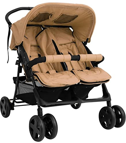 Kavolet Zwillingskinderwagen, Geschwisterwagen, Verstellbarer Faltbarer Zwillingsbuggy, Kinderwagen für Zwillinge und Geschwister, ultrakompakt zusammenklappbar, Taupe 80x96x104cm