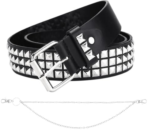 BORISCA Black Studded Belt Mens Women and Goth Chains for Belt Punk, Classic And Minimalist Punk Rivet Studded Girdle and Chain for Jeans Rockwear, Imitation Leather