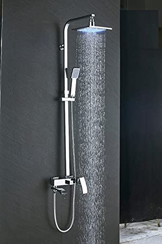 XFZJCHAP Juego de Grifo de Ducha de baño LED Cromado, Cabezal de Ducha LED, caño Giratorio en Cascada, Grifo Mezclador Monomando, Grifo de Ducha de baño, Cabezal de Ducha de 12 Pulgadas