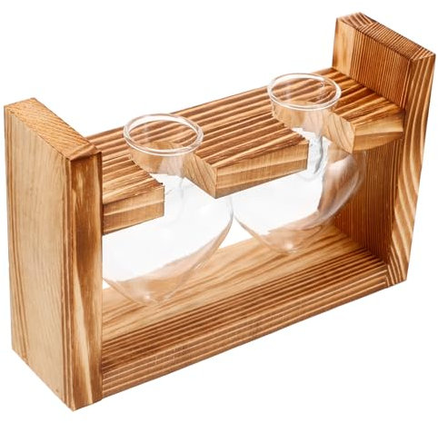 HANABASS Glas Pflanztopf Mit Holzständer Für Hydrokulturpflanzen Für Schreibtisch Tischdekor Für Zuhause