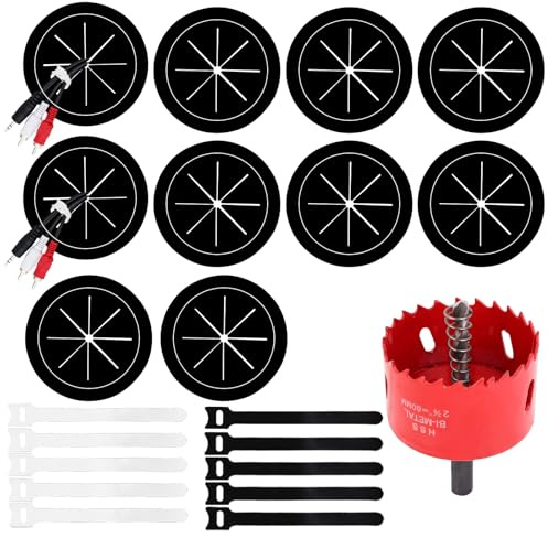 10 Stück Kabeldurchführung mit Lochsäge 60mm,Kabeldurchführung Schreibtisch mit 10 Kabelbinder für Tisch Büro Arbeitsplatten,Kabeldurchlass Schreibtisch (Schwarz)