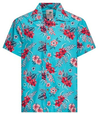 King Kerosin Camisa hawaiana para hombre con estampado tropical hibisco