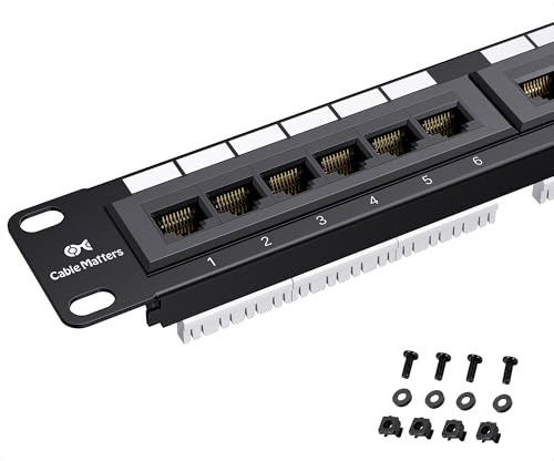 Cable Matters Pannello patch di rete a 24 porte 1U con certificazione UL per montaggio a rack o a parete 19 pollici, per switch di rete Gigabit, compatibile con gli strumenti a impatto 110 o Krone
