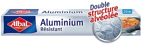 ALBAL Papier Aluminium pour four et barbecue (20m), Film Alu résistant aux déchirures et aux variations de températures, Rouleau aluminium à double structure alvéolée