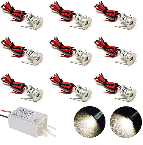 Faretto LED piccolo 9PCS 12V 1W da incasso luce cella per cucina, scale, armadio, corridoio, illuminazione fai da te Vetrina luce da incasso da IP65 CE ROHS (30°, Bianco Caldo)