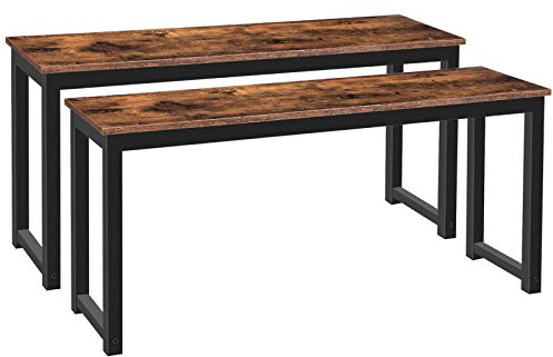 HOOBRO Dining Benches, Pair of 2 Industrial Style Indoor Benches, Durable Metal Frame, for Kitchen, Dining Room, Living Room, Rustic Brown BF01CD01