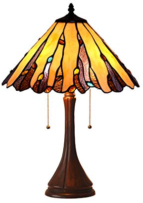 AIBOTY Tiffany Style Table Lamp 15 Inch Vintage Baroque Stained Glass Shade E27 2 Light Desk Lamps Bedside Lamp for Bedroom Living Room