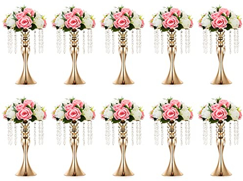 NUPTIO 10 Pcs Versatile Metal Flower Arrangement Stand, 13.8in/35cm Height Elegant Wedding Centerpieces Flower Vase, Crystal Flower Stand for Wedding Party Dinner Event Restaurant Hotel Decoration