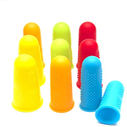 10PCS (5 Colors, 3 Sizes) Silicone Finger Sleeves, Silicone Finger Protectors, Non-Slip Anti Scalding Finger Cap, Hot Glue Gun Finger Guards for Sewing, Wax, Gardening, Adhesives Ect. With Particles.